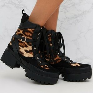 PLT Leopard Print Biker Boots